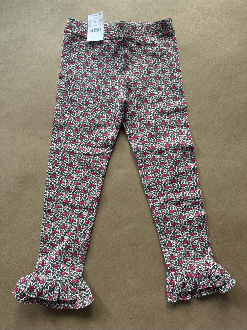 NWT Crewcuts Pink & Green Floral Ruffle Hem Leggings Girls 7